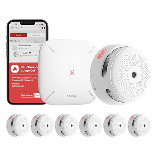 6 WLAN-Rauchmelder mit App und Basisstation, zertifiziert nach EN 14604