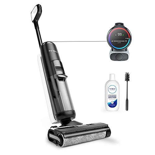 Kabelloser Nass-Trocken-Sauger mit Wischmopp, Dual-Tank-Design, LED-Anzeige, App-Steuerung und Selbstreinigung.