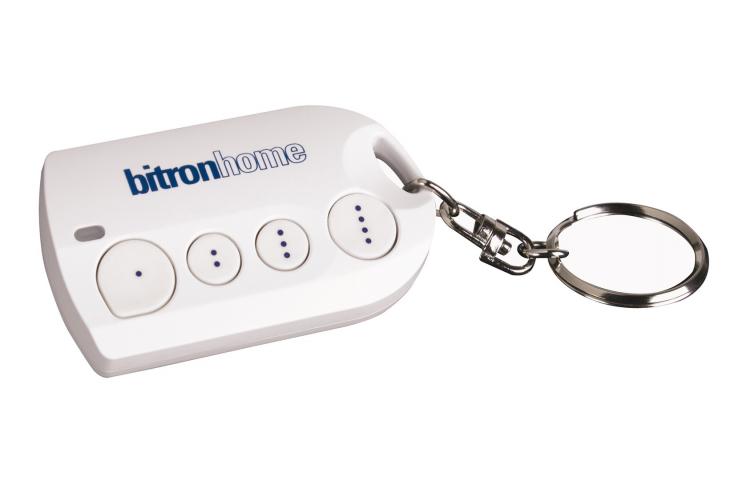 Abbildung der Bitron 4-Tasten Fernbedienung. Qivicon Smart Home Gerät