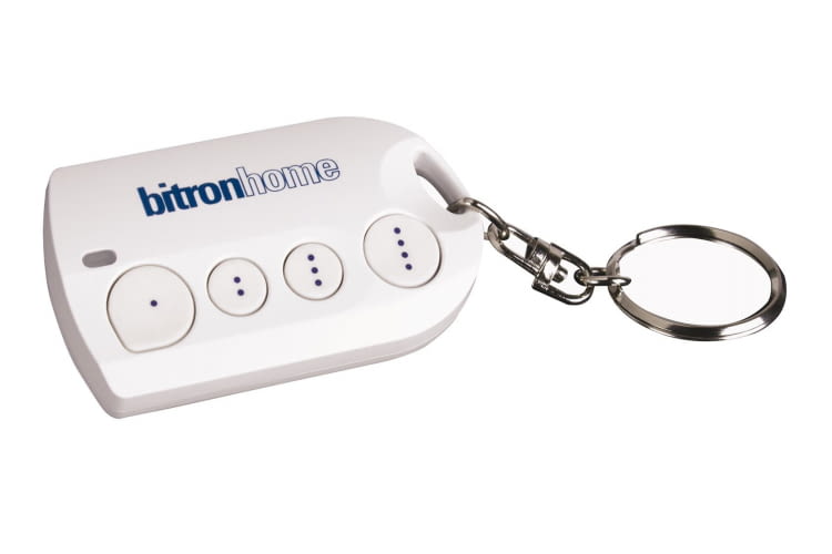 Abbildung der Bitron 4-Tasten Fernbedienung. Qivicon Smart Home Gerät