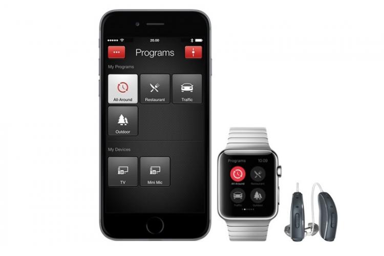Abbildung: Hörgerät ReSound LiNX² inklusive ReSound Smart App auf dem iPhone
