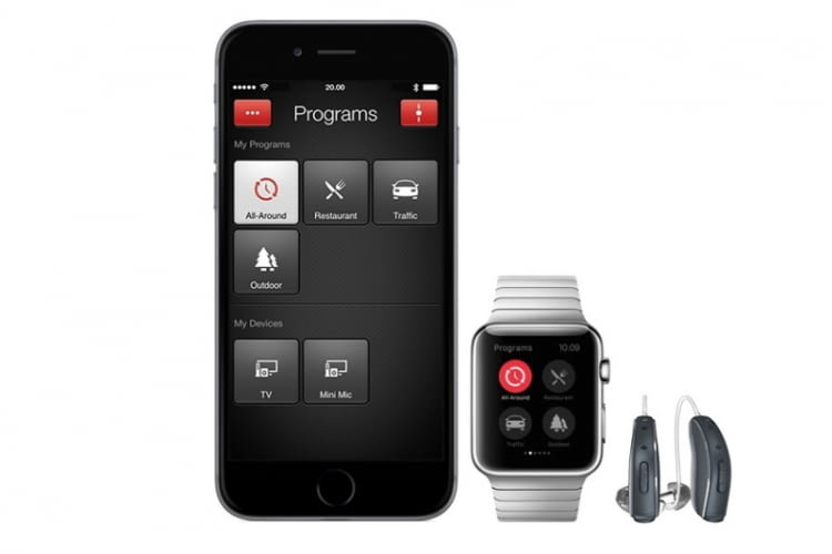 Abbildung: Hörgerät ReSound LiNX² inklusive ReSound Smart App auf dem iPhone