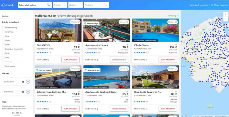 Ganz einfach aus Millionen von Unterkünften wählen mit Holidu