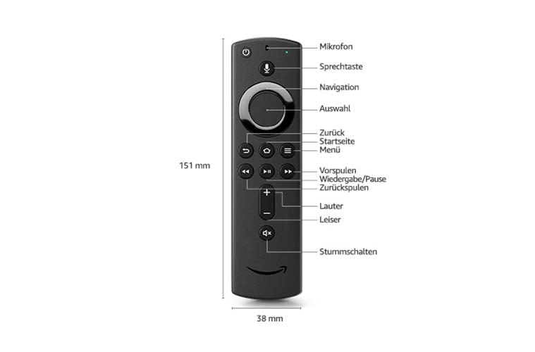 Die im Lieferumfang enthaltene neue Fire TV-Fernbedienung bietet Lautstärke-Tasten und einen Ein-/Aus-Schalter