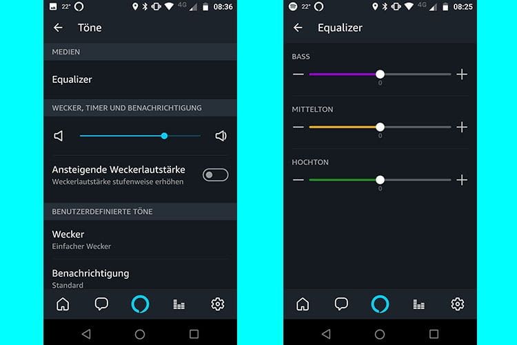 In der Alexa App findet sich der digitale Equalizer für den Echo-Lautsprecher