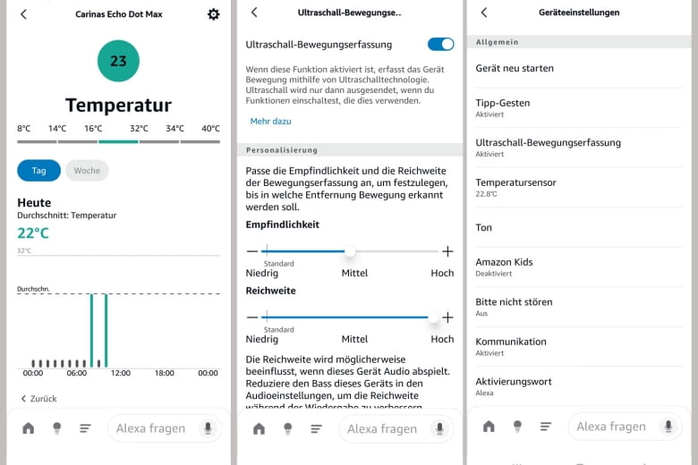 Die Alexa App zeigt alle Einstellungsoptionen übersichtlich an