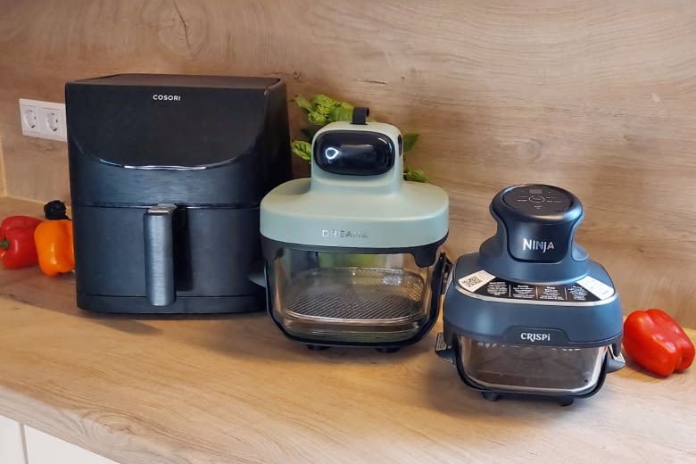 Mobile Air Fryer sind im Vergleich zum Standardmodell (links) viel kleiner