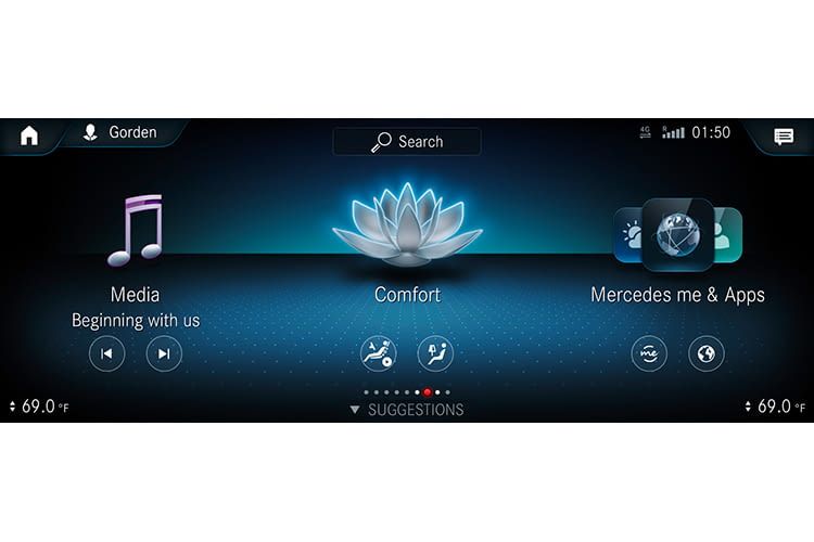 Die Anordnung der Applikationen auf dem Display des MBUX Infotainment-Systems lässt sich personalisieren