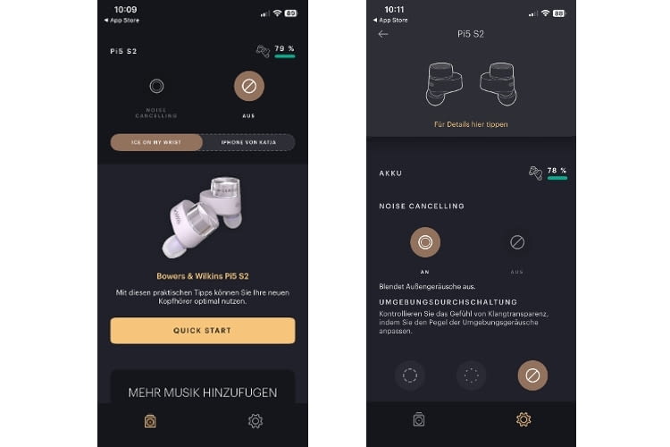 Die Bowers & Wilkins App ist übersichtlich und einfach aufgebaut