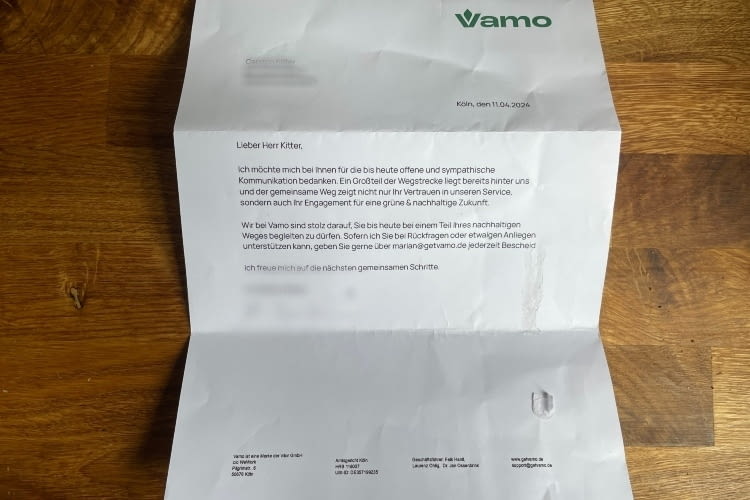 Dieser Brief von Vamo erreichte uns kurz nach dem zweiten virtuellen Treffen