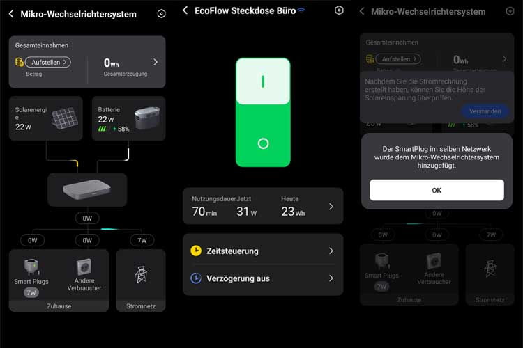 In der App konnten wir den Wechselrichter, die Powerbank und den Smart Plug von EcoFlow aufnehmen