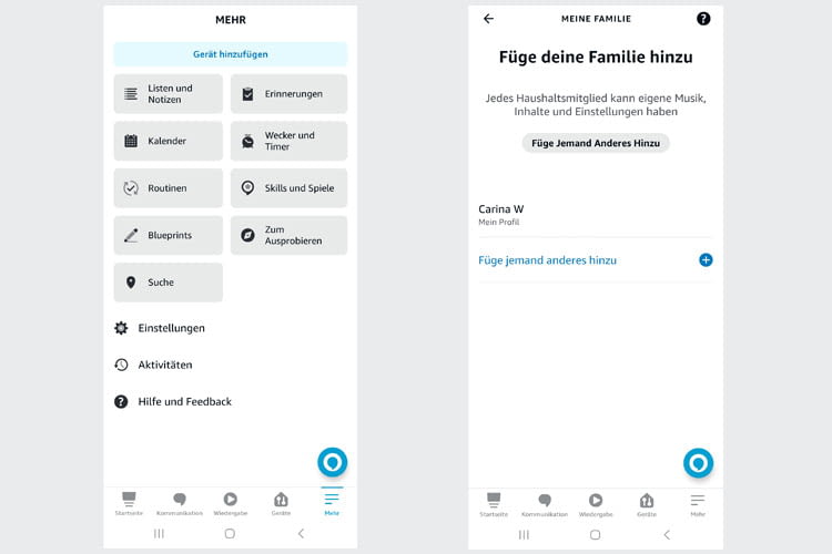 In der Alexa App können weitere Personen dem eigenen Profil hinzugefügt werden