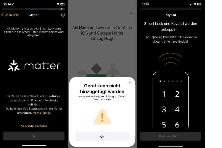 Bei der Matter Einrichtung gab es große Probleme. Das Keypad war hingegen schnell hinzugefügt