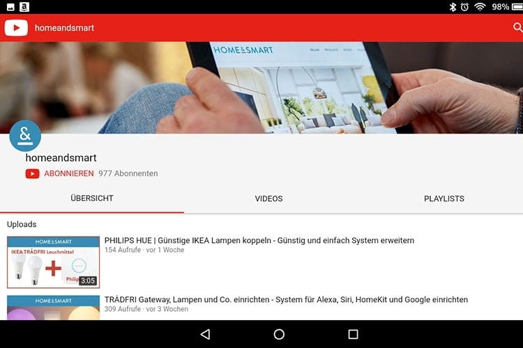 Der Silk Browser des Amazon Fire HD 8 Tablets kommt mit YouTube sehr gut zurecht