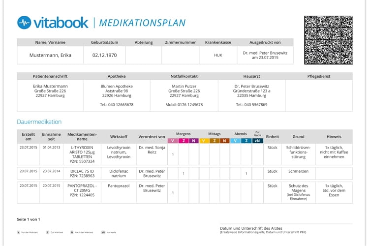Krankheitsverlauf und Medikationsplan sind zentral über vitabook abrufbar