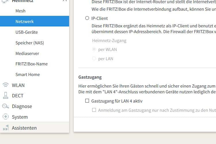 Auch für die LAN-Verbindung lässt sich im FRITZ!Box-Menü ein Gastzugang anlegen