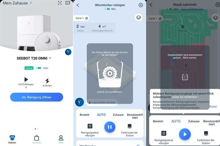 Die Einrichtung in der ECOVACS HOME App funktionierte problemlos und informiert über jegliche Vorgänge bei der Reinigung