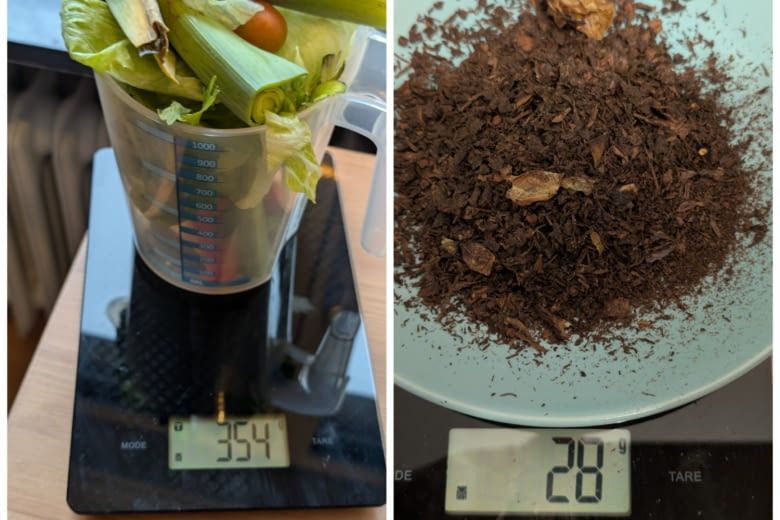 Aus 354 Gramm Abfall wird mit dem SF 25 einfach 28 Gramm Substrat.