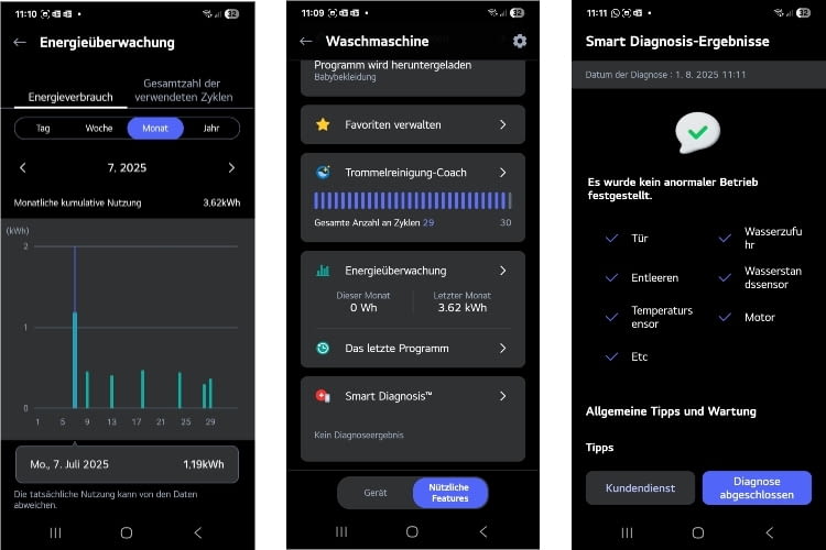 In der App lassen sich der aktuelle Status und der Energieverbrauch überwachen