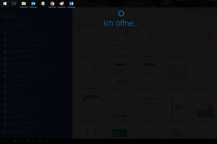 Cortana öffnet auf Sprachbefehl hin Office-Dienste wie Word