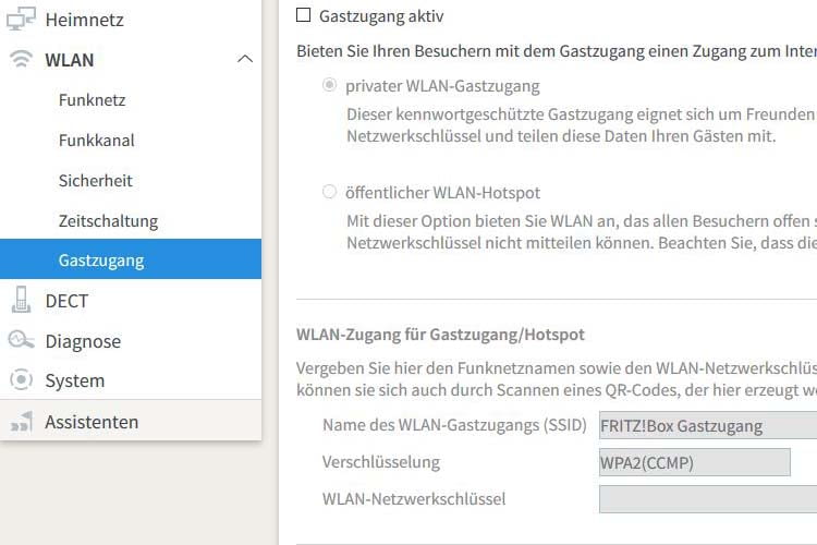 Bei der FRTIZ!Box lässt sich der WLAN-Gastzugang per Klick aktivieren