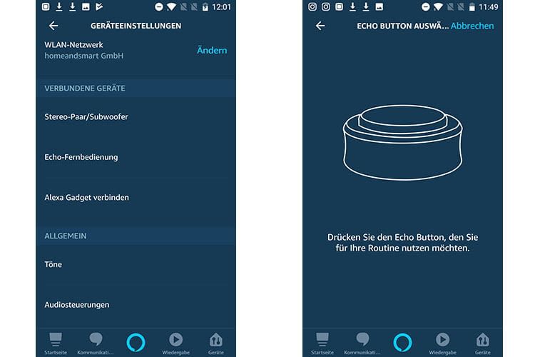 Nutzer können mit „Alexa Gadget verbinden“ und Drücken des Echo Buttons eine Routine zuweisen