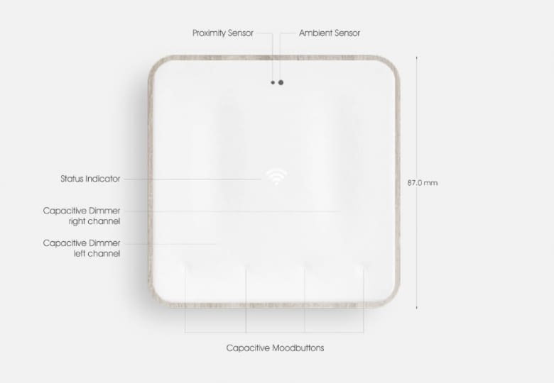 Mit dem Touch-Sensor des Moodnode Covers hoch- und runterdimmen