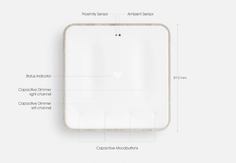 Mit dem Touch-Sensor des Moodnode Covers hoch- und runterdimmen