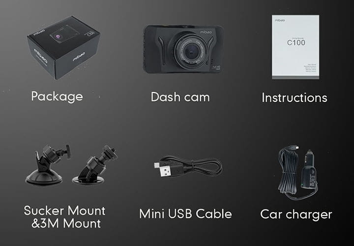 Im Lieferumfang der Mibao Dashcam Full HD 1080P fehlen lediglich die Kabelklemmen