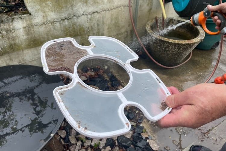 Um den Filter zu reinigen kann einfach zum Gartenschlauch gegriffen werden