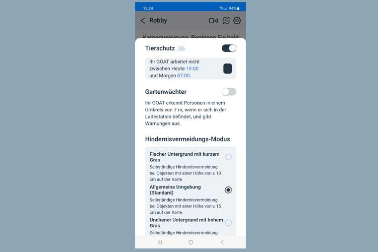 I robot dotati di app, come il nostro modello di prova GOAT G1, offrono opzioni di configurazione particolarmente ampie