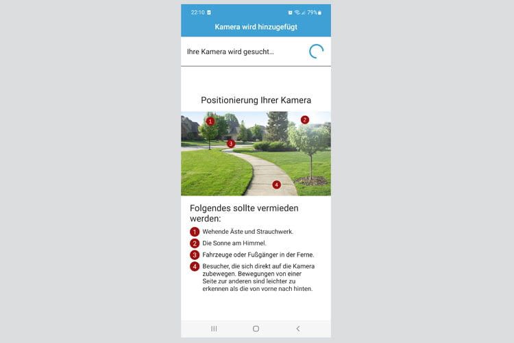 Die Blink Kamera App gab in unserem Test Tipps zur richtigen Positionierung