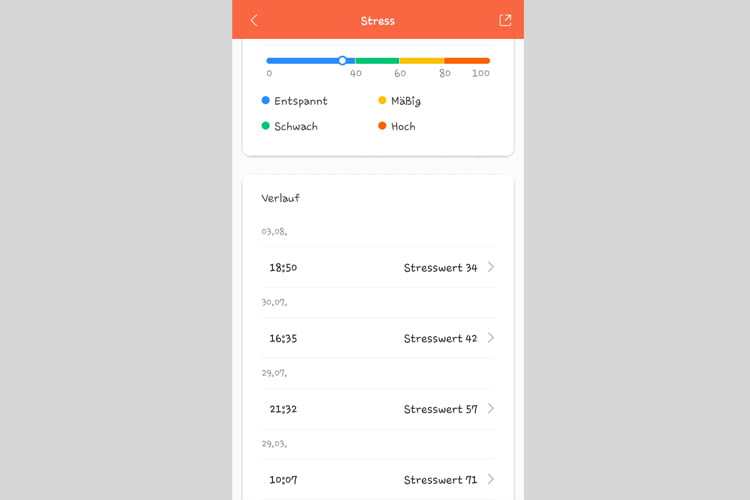 Auf einen Blick lassen sich die zuletzt gemessenen Stresslevel einsehen