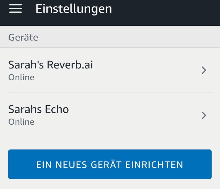 Die Alexa App sieht Reverb als ergänzendes Echo-Gerät an