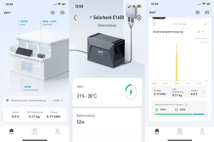 Die Anker App ermöglicht Einblicke auf alle wichtigen Daten des Solarspeichers