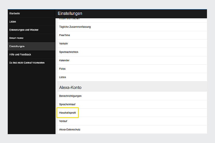 Neue Haushaltsprofile lassen sich in der Alexa-Web-Applikation hinzufügen