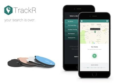 Abbildung des TrackR bravo und der App
