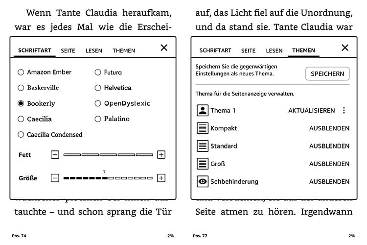 Kindle Paperwhite 2018 erlaubt die erstellung von personalisierten Themen