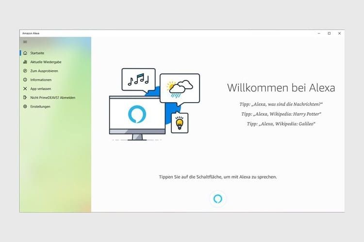 Auch bei der Alexa-Nutzung mit Windows 10 gibt es eine übersichtliche Kategorisierung der Funktionen