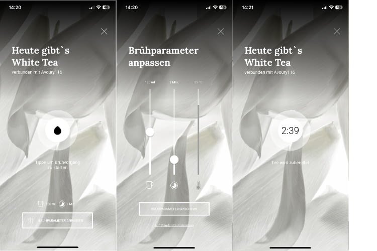 Je nach Teesorte passt sich der Hintergrund der App an