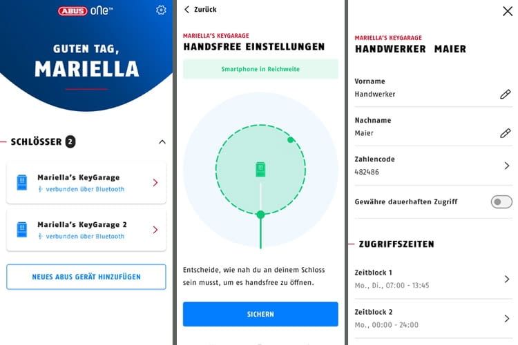 Hier sind einige der von uns genutzten App-Funktionen zu sehen