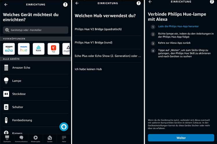 Über die Alexa App lassen sich ganz einfach Philips Hue Lampen integrieren und danach auf Zuruf steuern