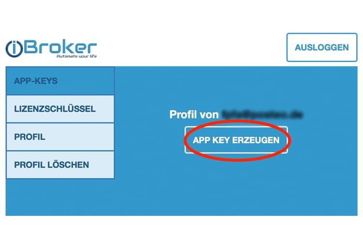 Der App Key des Cloud-Accounts stellt die Kommunikation zwischen Alexa und ioBroker sicher