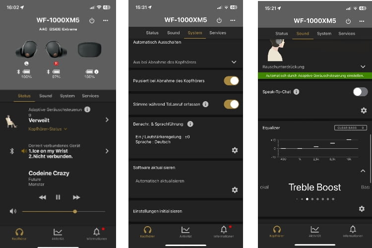 Die App zu den Sony WF1000-XM5 ist übersichtlich und intuitiv designt