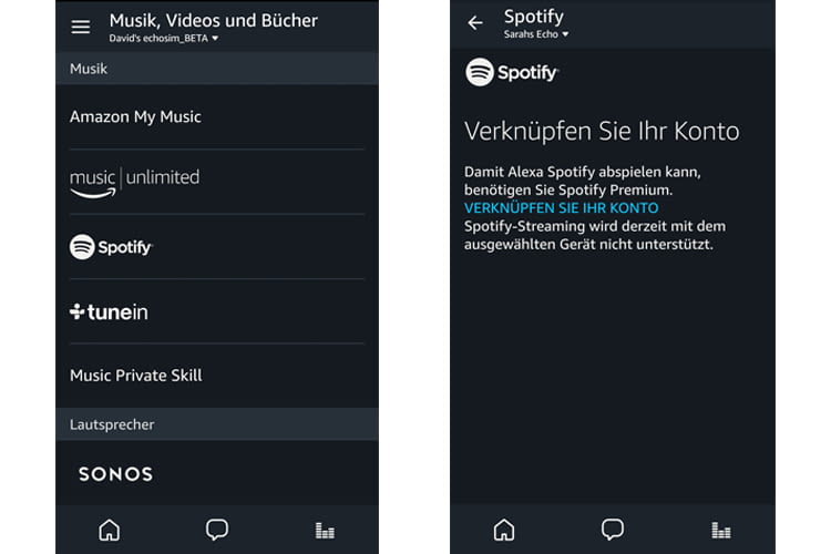 Spotify in der Alexa-App auswählen und Konto verknüpfen