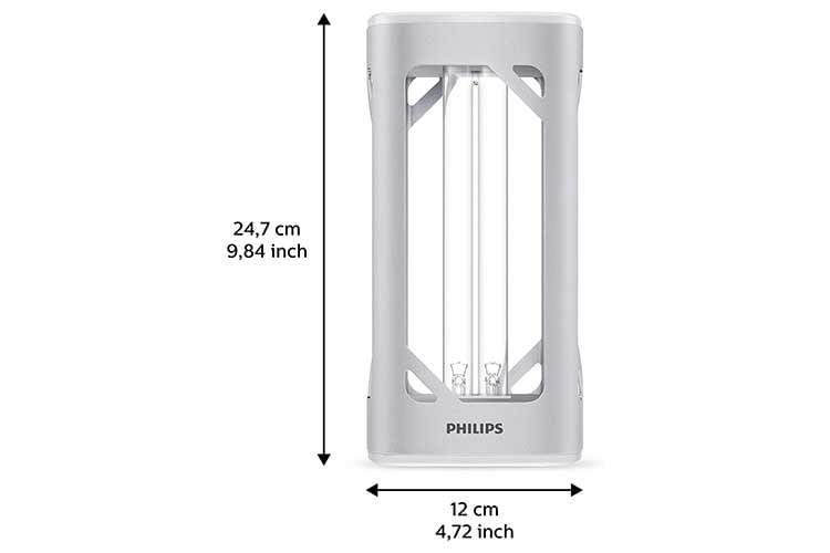 Die Philips UV-C Desinfektionstischleuchte erstrahlt im Retro-Science-Fiction-Design