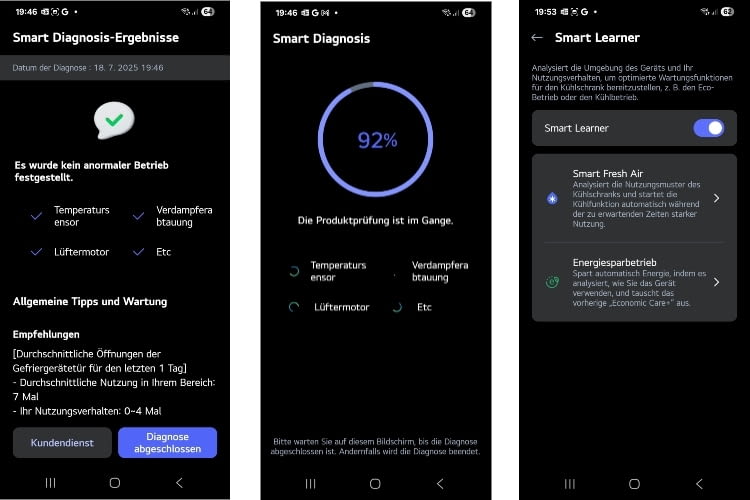 Das Smart Lerner System des Kühlschranks lernt wann die Tür vermehrt geöffnet wird und passt die Kühlleistung entsprechend an