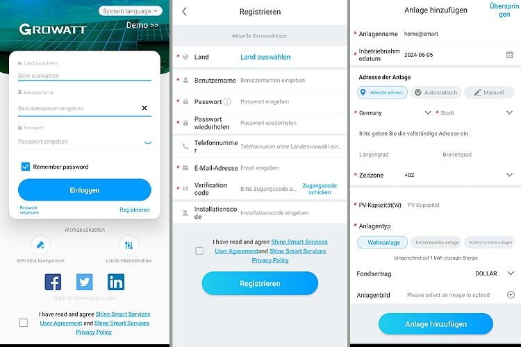 Hier sind die ersten Installations-Schritte der App zu sehen