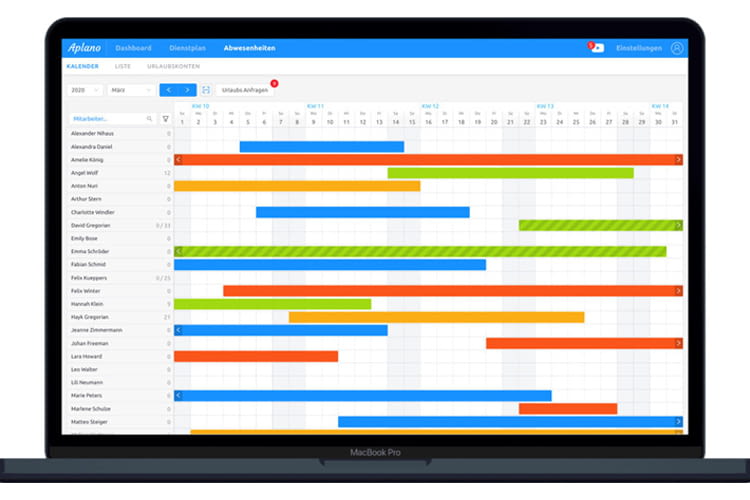 Abwesenheiten von Mitarbeitern lassen sich übersichtlich in der Aplano App koordinieren
