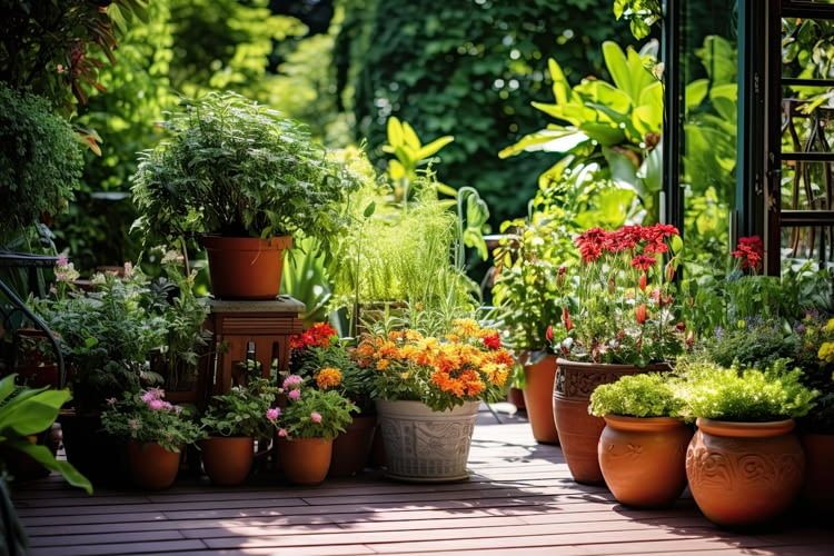 Auch auf einer begrünten Terrasse macht GARDENA Flex eine gute Figur